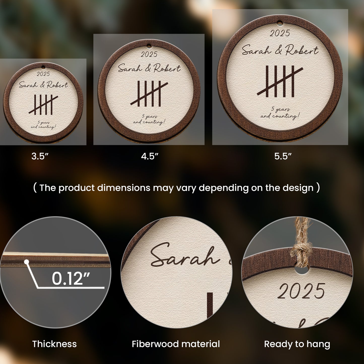 Anniversary Ornament, 5th Anniversary, Any Anniversary Year - Personalized Wooden Ornament