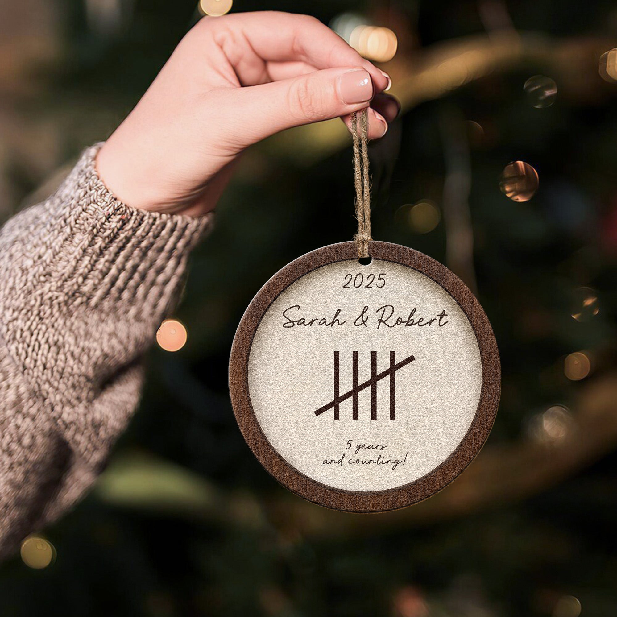 Anniversary Ornament, 5th Anniversary, Any Anniversary Year - Personalized Wooden Ornament