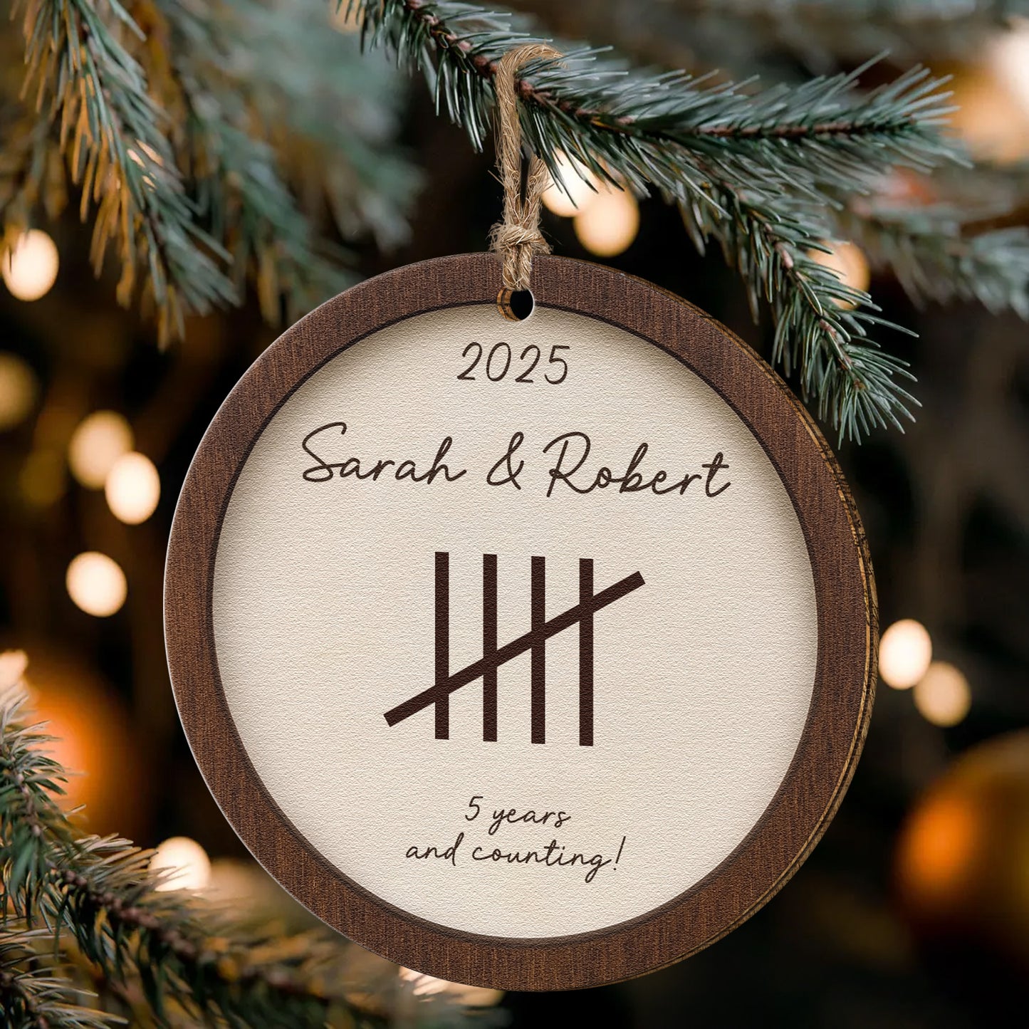 Anniversary Ornament, 5th Anniversary, Any Anniversary Year - Personalized Wooden Ornament