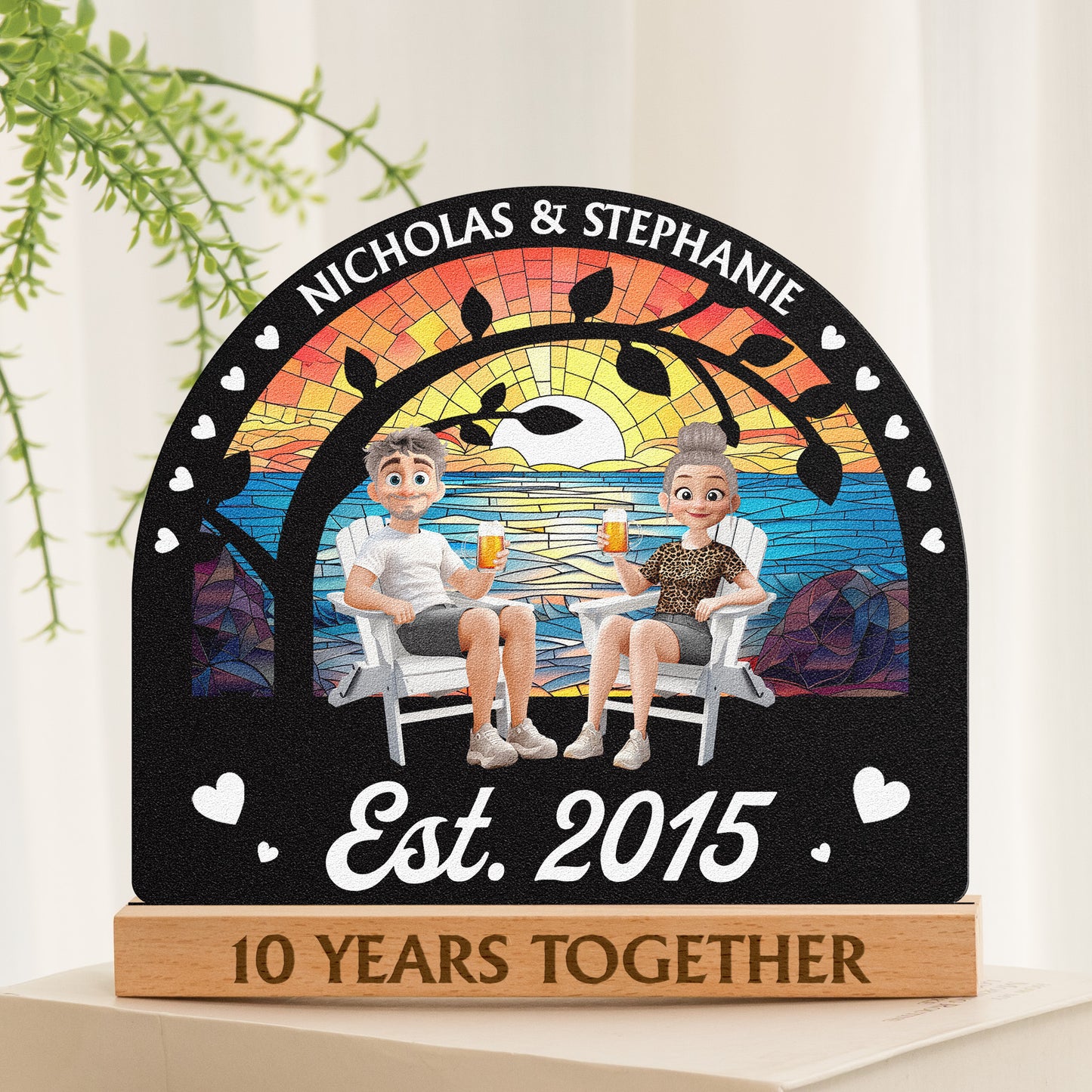 Wedding Anniversary Table Art Decor - Personalized Metal Desk Silhouette Sculpture