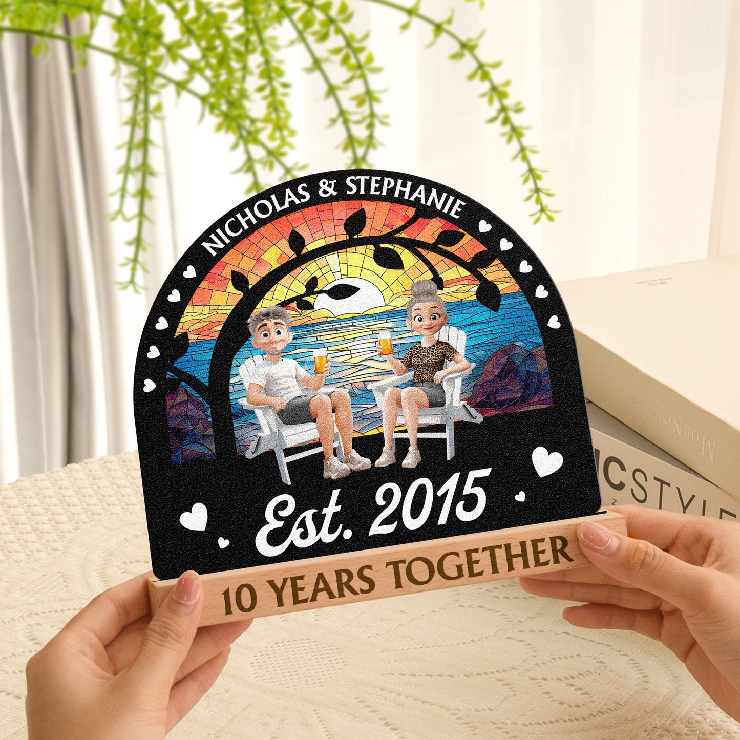 Wedding Anniversary Table Art Decor - Personalized Metal Desk Silhouette Sculpture