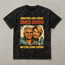 Annoying Each Other Since Retro Comic Style - Personalized Photo Acid Wash T‑Shirt