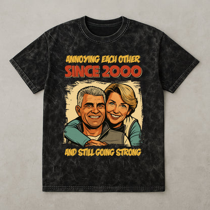 Annoying Each Other Since Retro Comic Style - Personalized Photo Acid Wash T‑Shirt