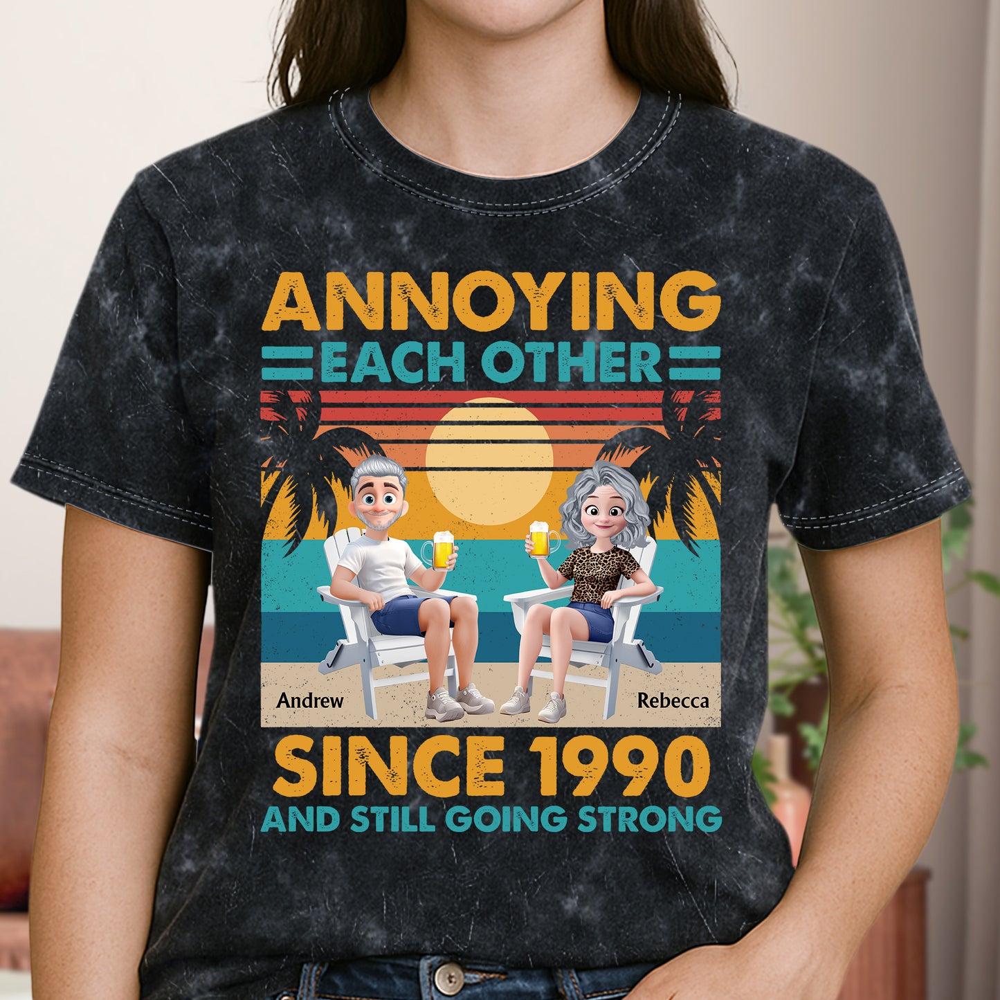 Annoying Each Other Since & Still Going Strong - Personalized Acid Wash T-shirt