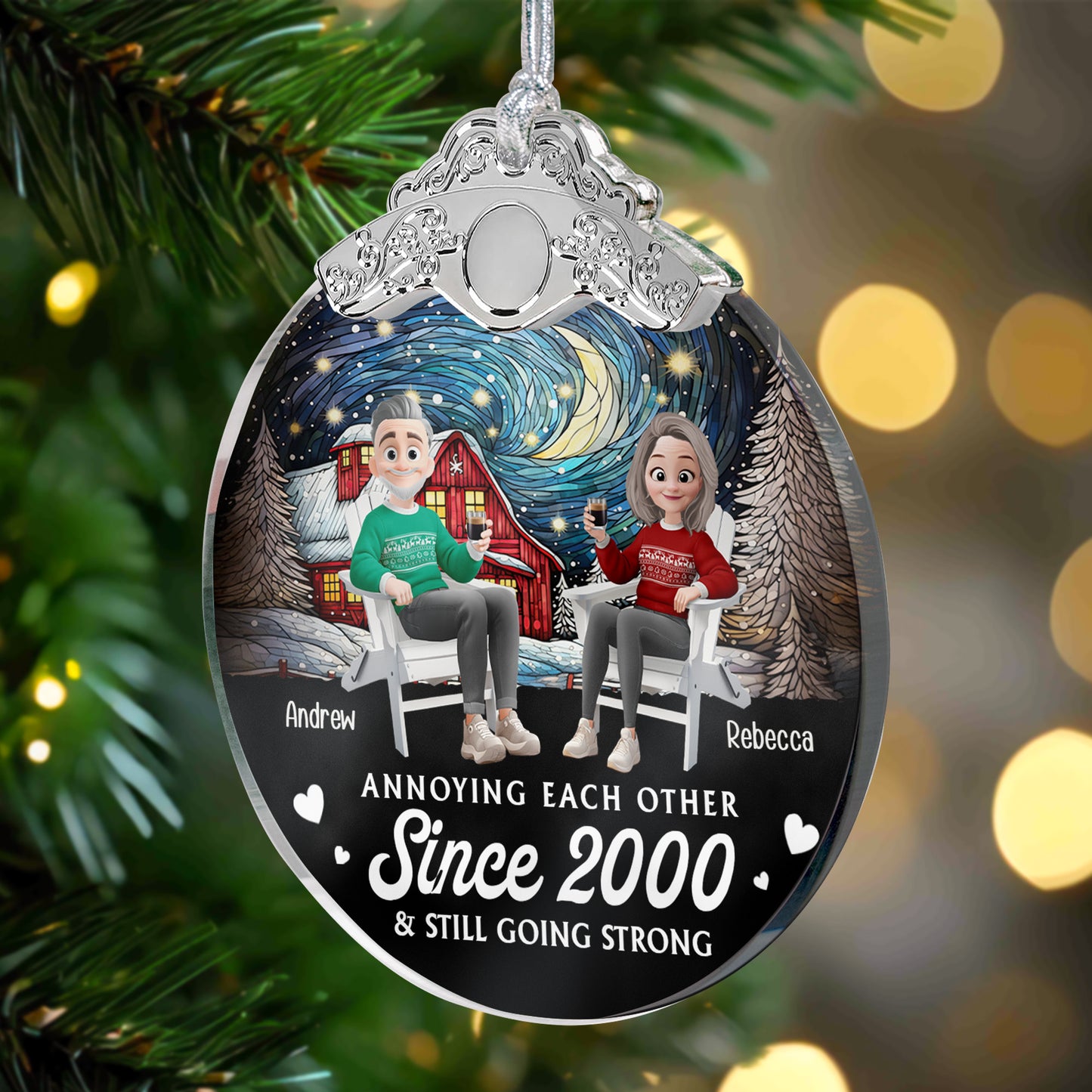 Annoying Each Other Since & Still Going Strong - Personalized Glass Ornament With Silver Cap