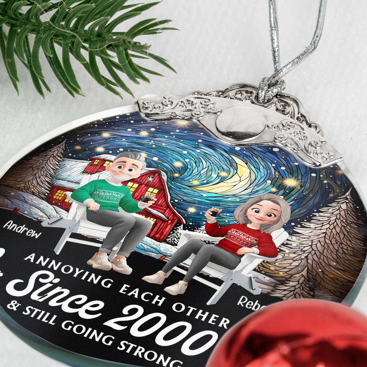 Annoying Each Other Since & Still Going Strong - Personalized Glass Ornament With Silver Cap