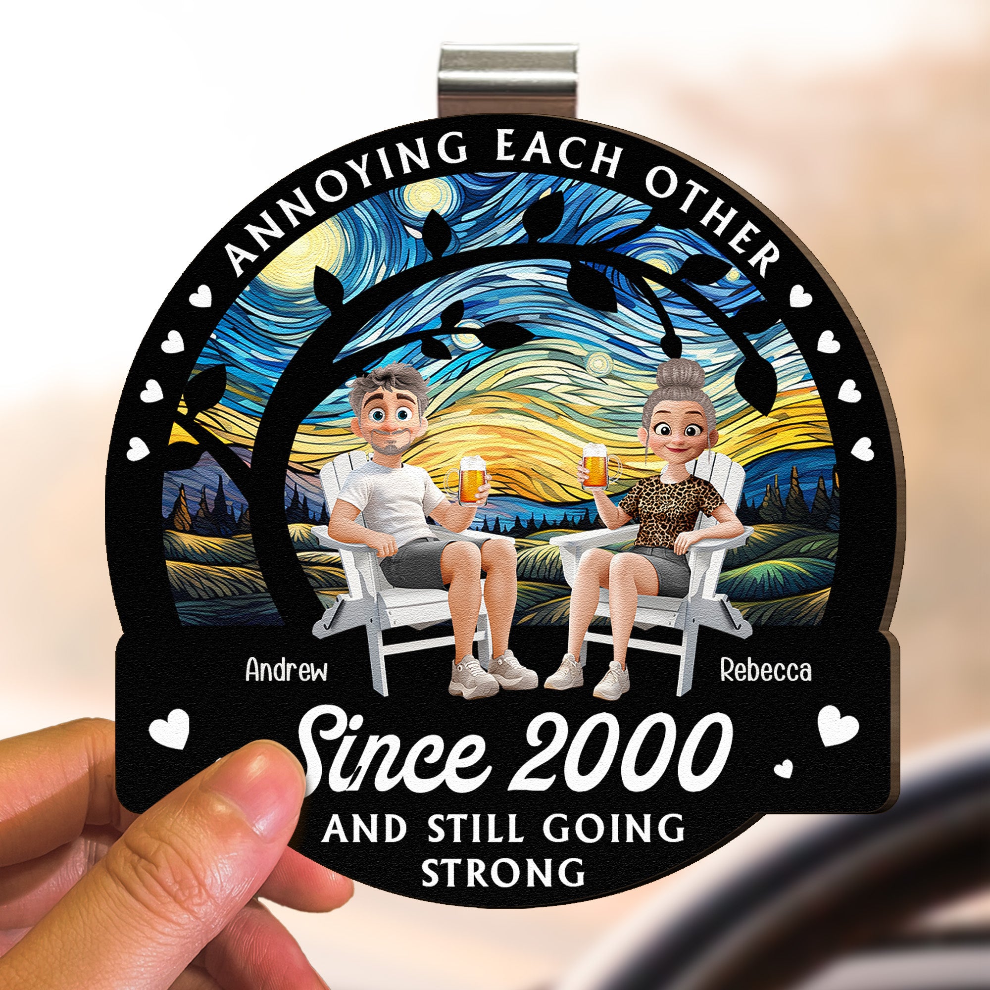 Annoying Each Other Since & Still Going Strong - Personalized Wooden Car Visor Clip