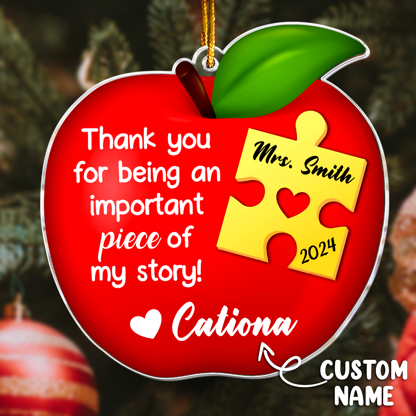 Apple Teacher Christmas Ornament - Thank You Gift - Personalized Acrylic Ornament