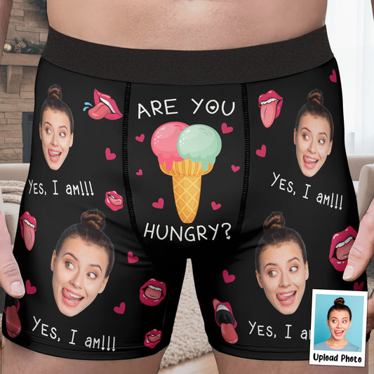 Are You Hungry Funny Gift For Him - Personalized Photo Men's Boxer Briefs