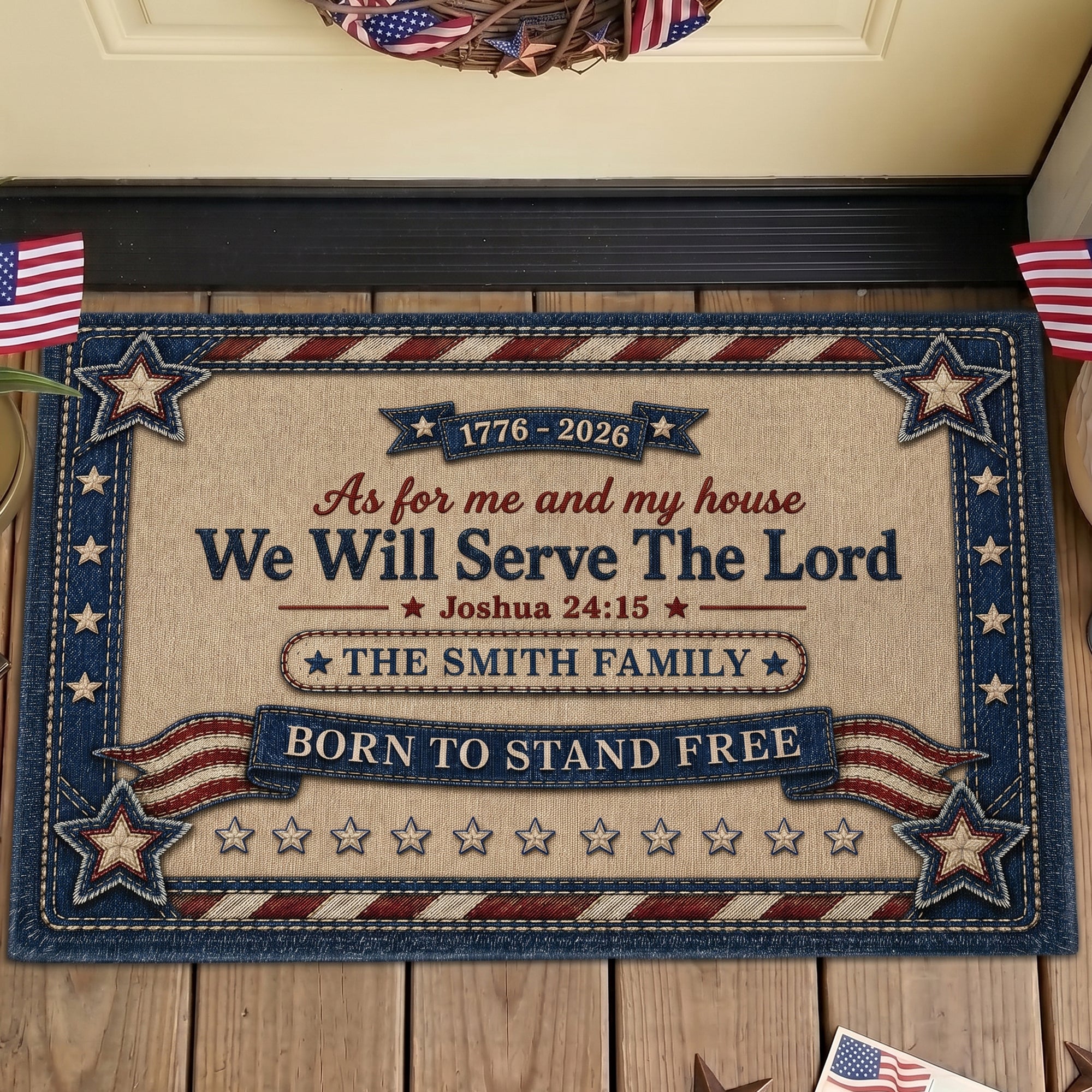 As For Me And My House We Will Serve The Lord Faux Pattern - Personalized Doormat