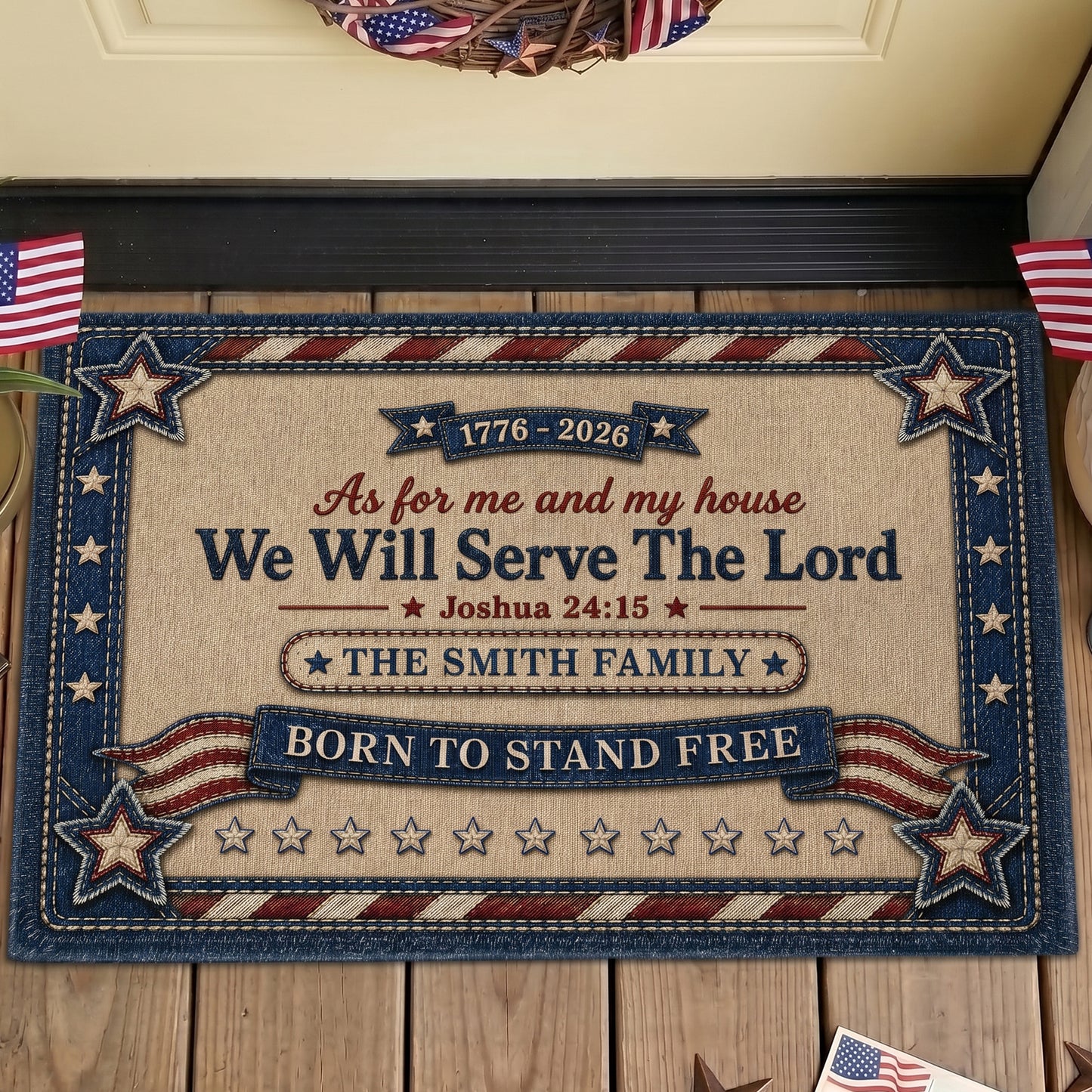 As For Me And My House We Will Serve The Lord Faux Pattern - Personalized Doormat