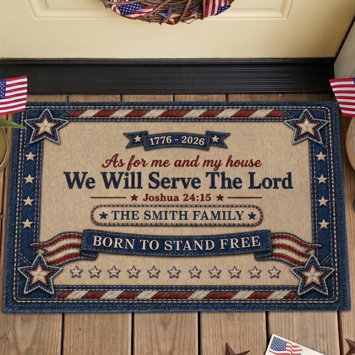 As For Me And My House We Will Serve The Lord Faux Pattern - Personalized Doormat