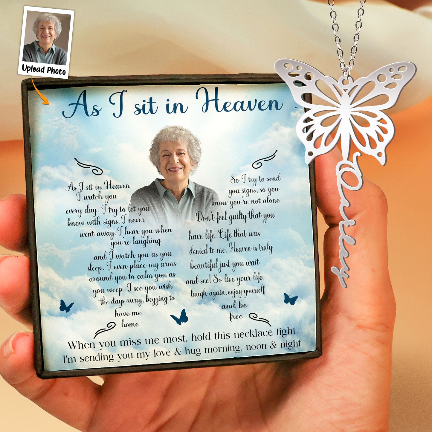 As I Sit In Heaven I Watch You Every Day - Custom Photo Name Necklace