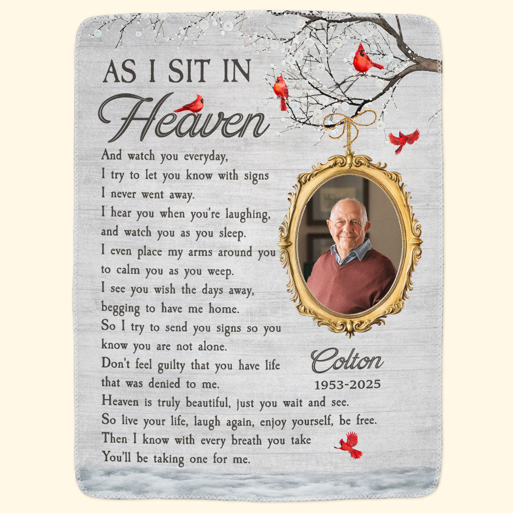 As I Sit In Heaven Memorial Gifts - Personalized Photo Blanket
