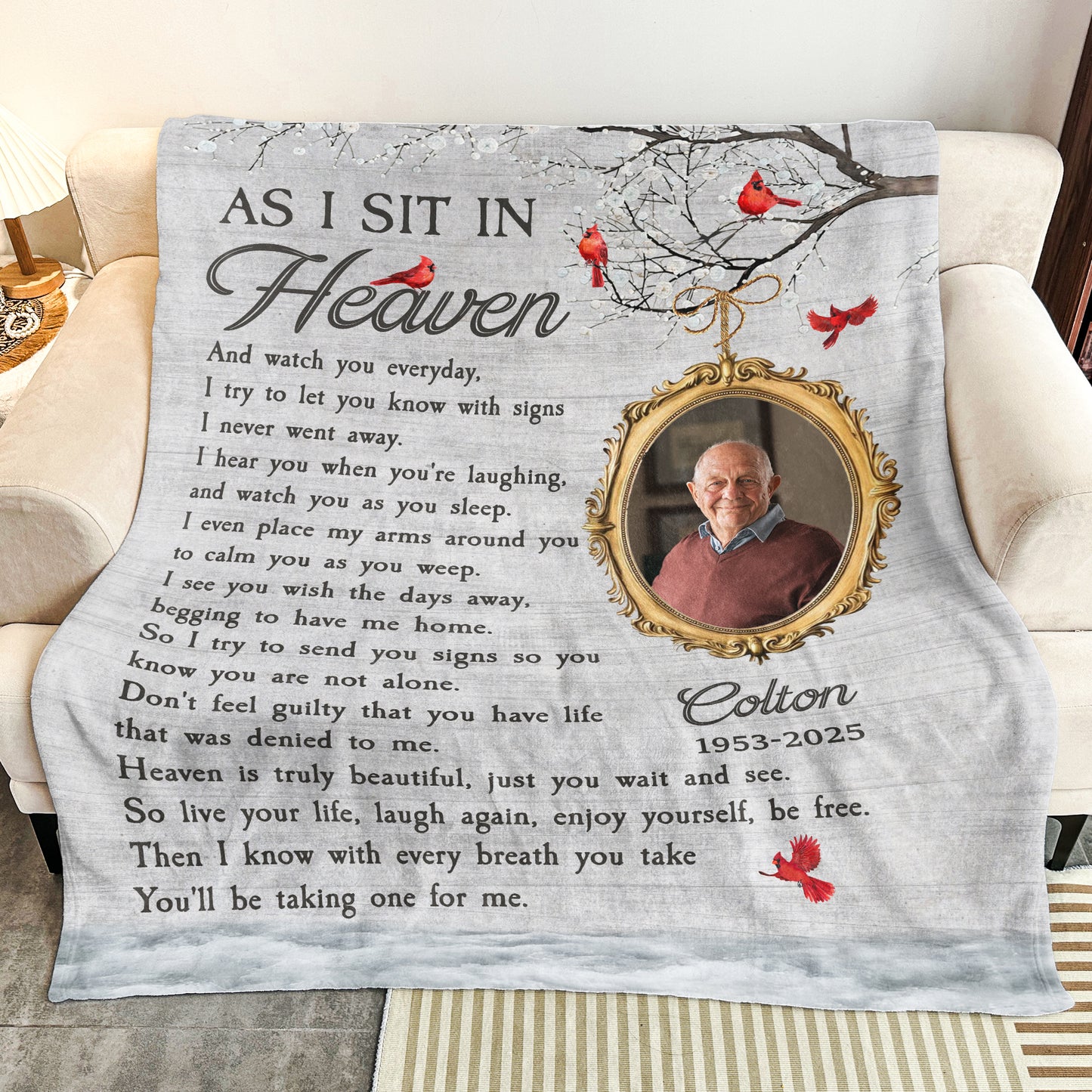 As I Sit In Heaven Memorial Gifts - Personalized Photo Blanket