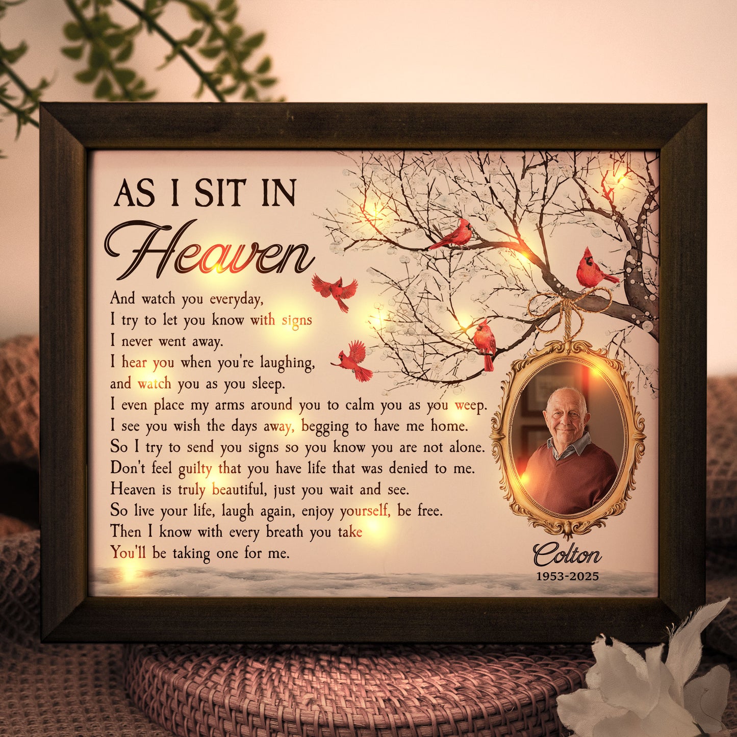 As I Sit In Heaven Memorial Gifts - Personalized Photo LED Shadow Box