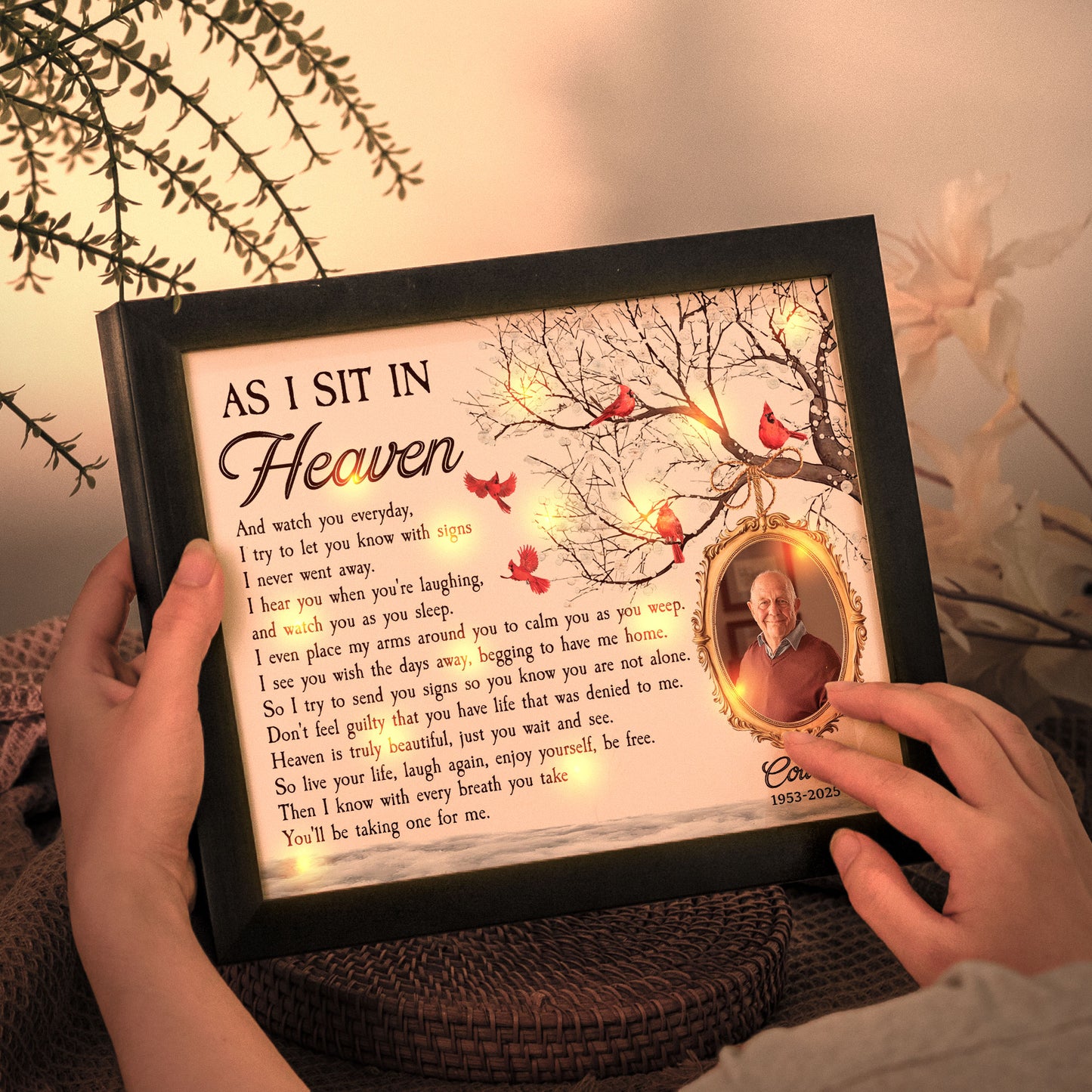 As I Sit In Heaven Memorial Gifts - Personalized Photo LED Shadow Box