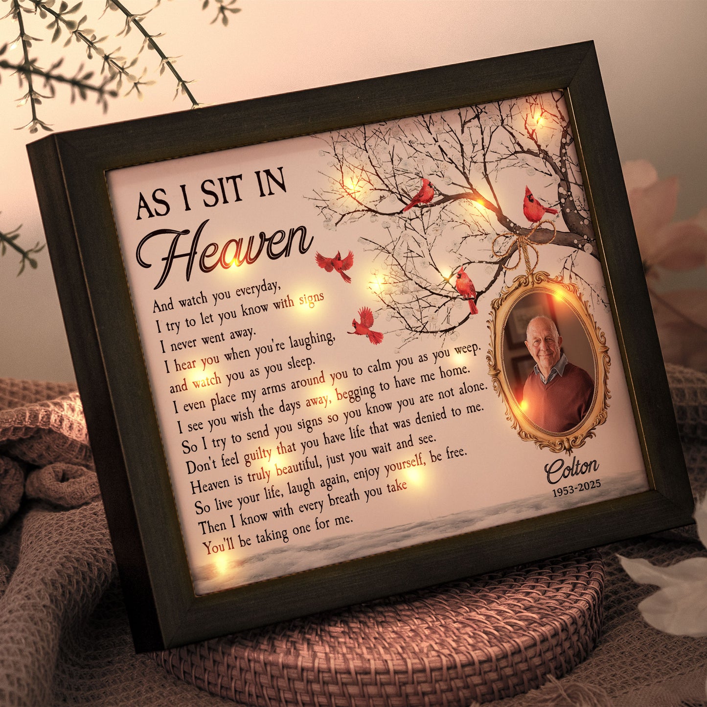 As I Sit In Heaven Memorial Gifts - Personalized Photo LED Shadow Box