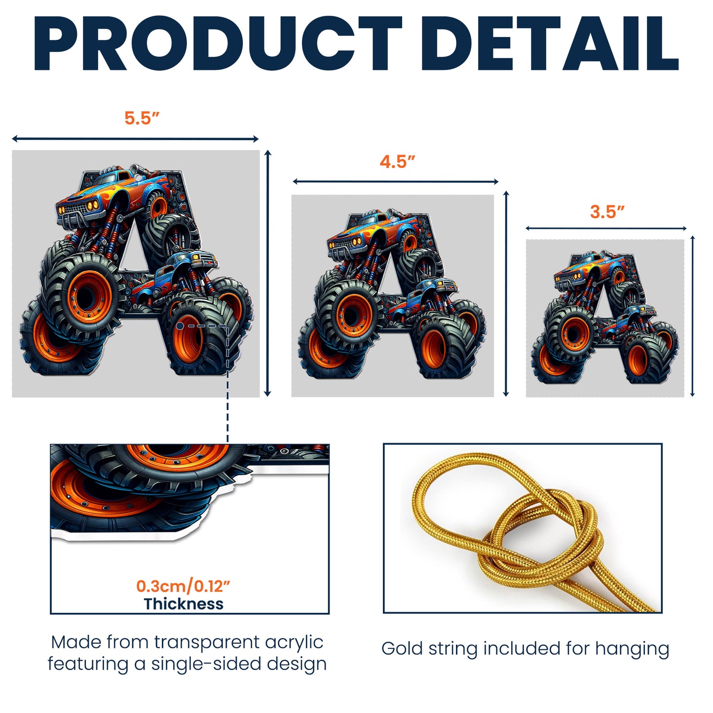 Monster Truck Letters For Kid Christmas Gift - Personalized Acrylic Ornament