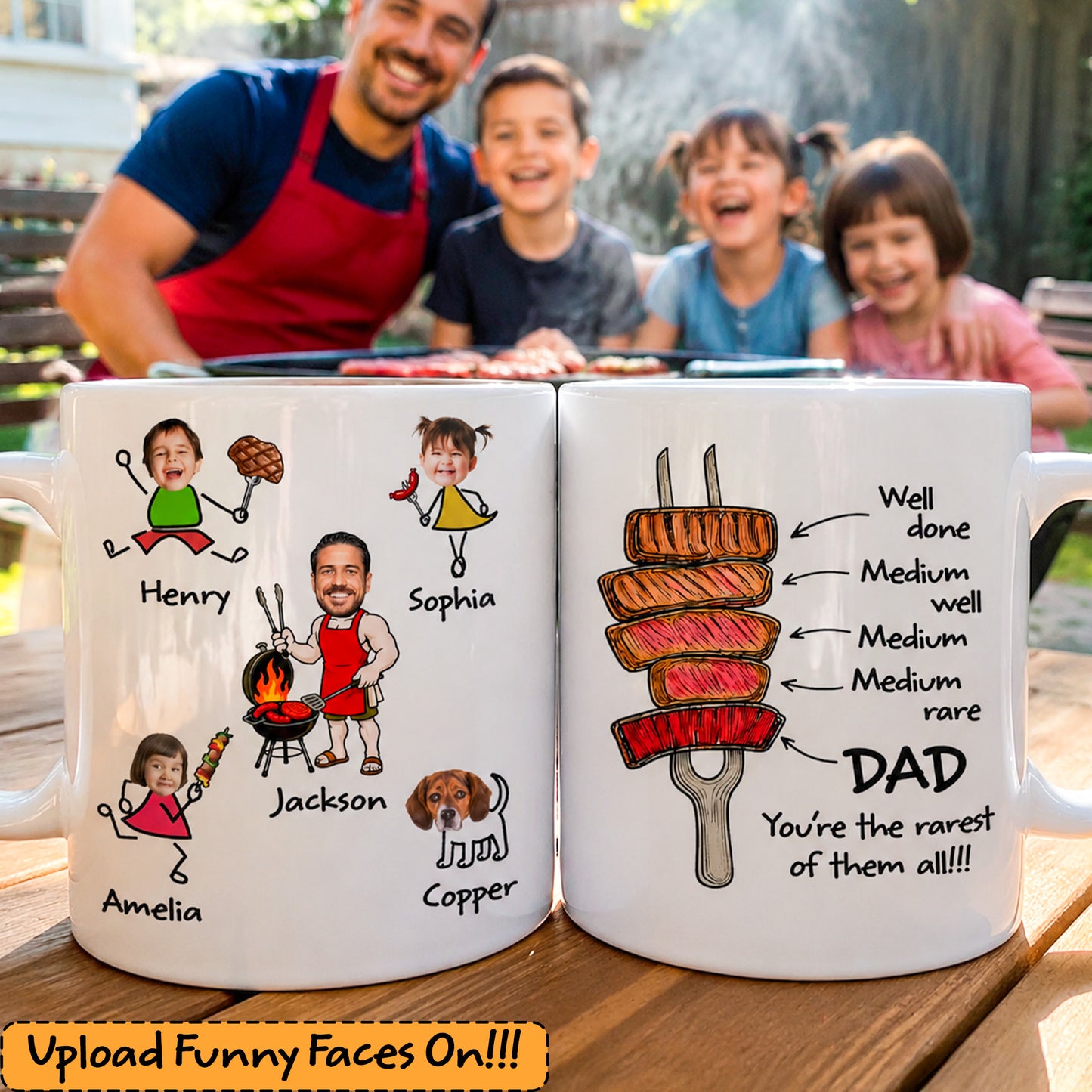BBQ-Father'S-Day-Dad-You're-The-Rarest-Custom-Funny-Kids'-Faces-Personalized-Mug-2