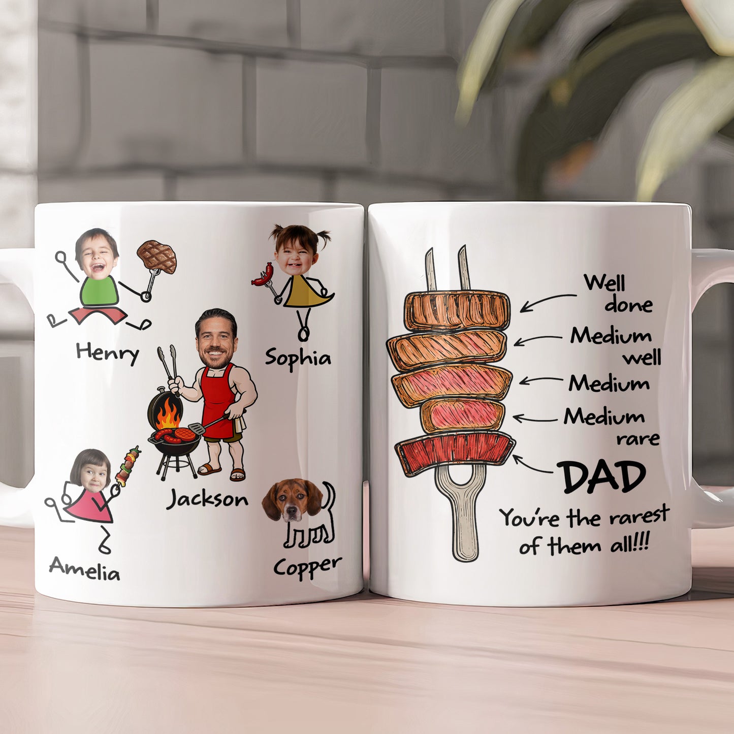 BBQ-Father'S-Day-Dad-You're-The-Rarest-Custom-Funny-Kids'-Faces-Personalized-Mug-3