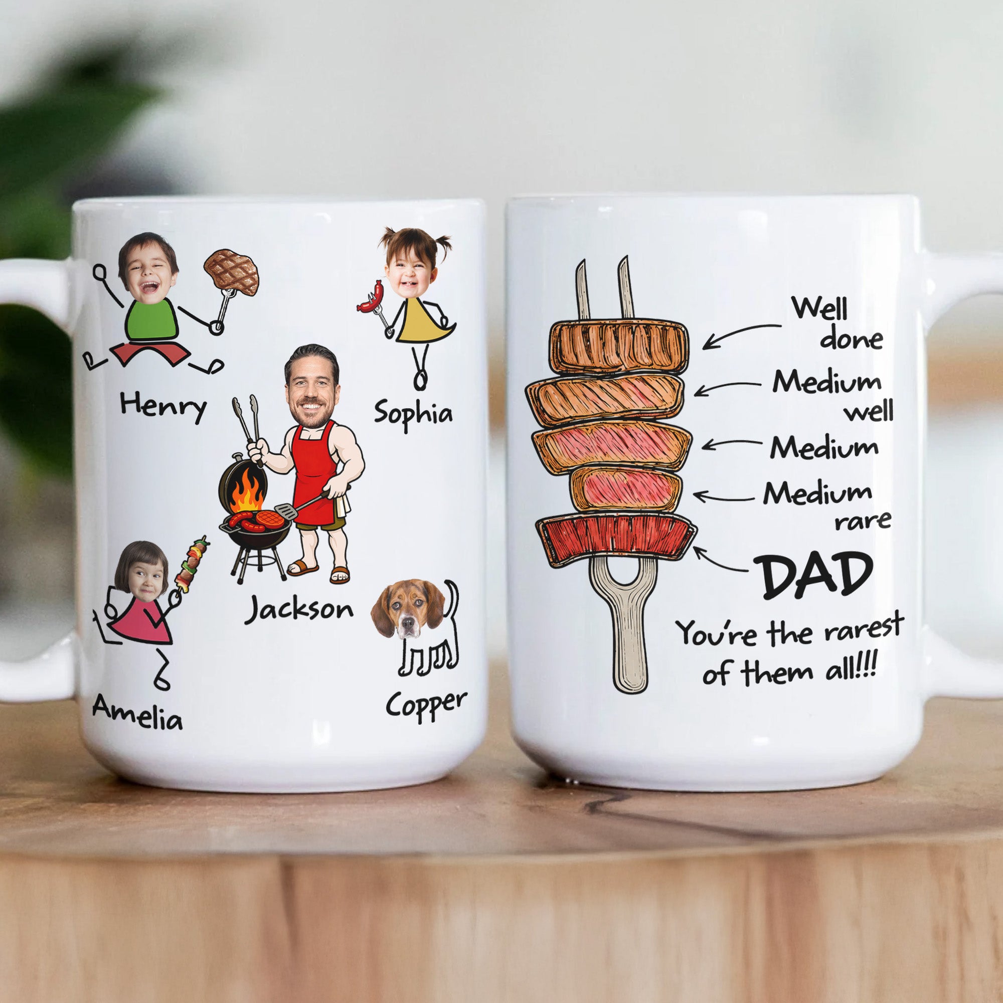 BBQ-Father'S-Day-Dad-You're-The-Rarest-Custom-Funny-Kids'-Faces-Personalized-Mug-4