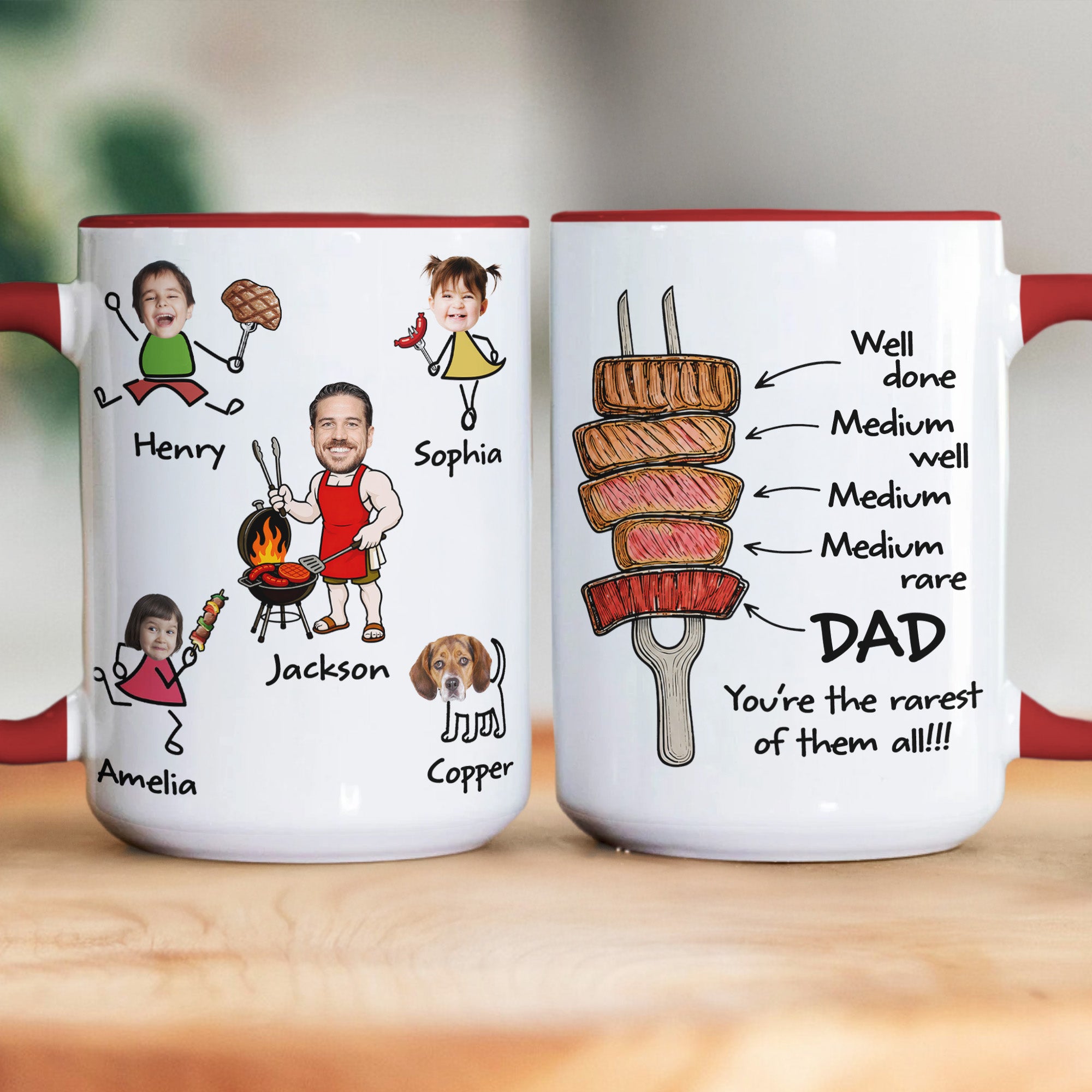 BBQ-Father'S-Day-Dad-You're-The-Rarest-Custom-Funny-Kids'-Faces-Personalized-Mug-(4.2)