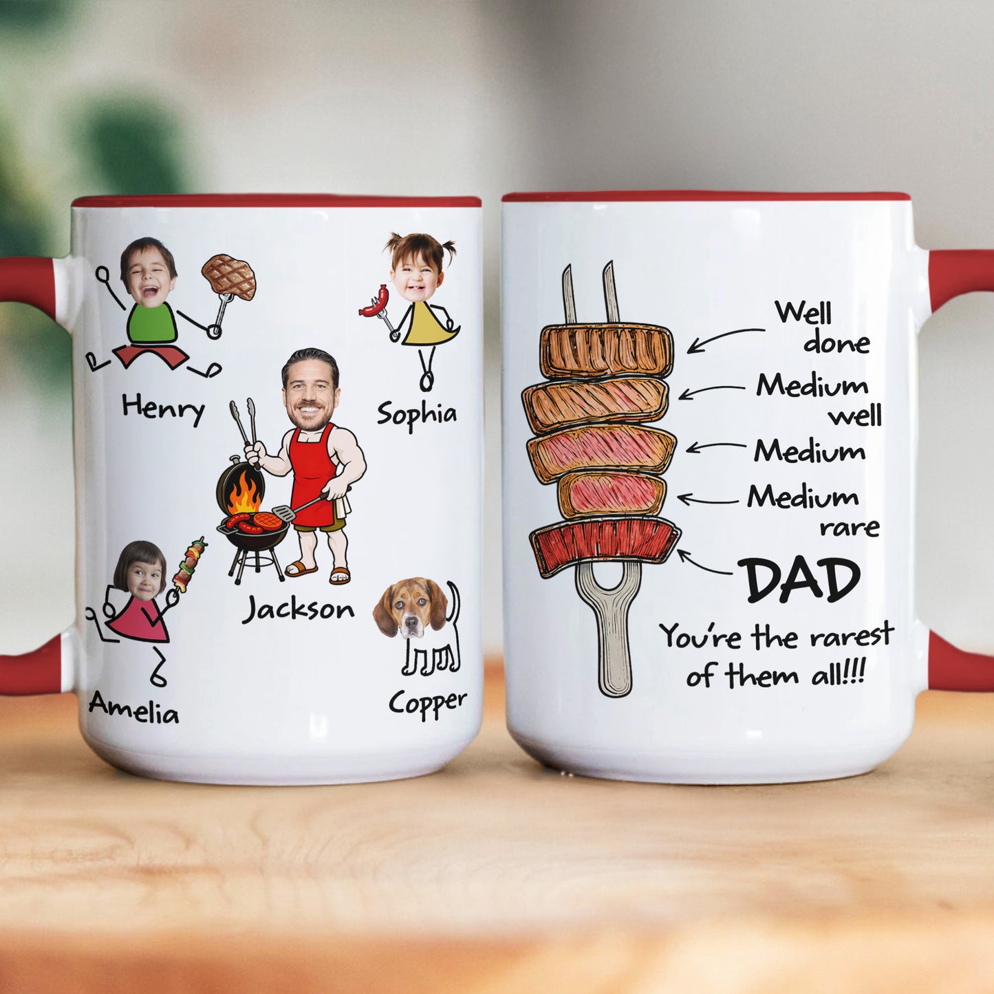 BBQ-Father'S-Day-Dad-You're-The-Rarest-Custom-Funny-Kids'-Faces-Personalized-Mug-(4.2)