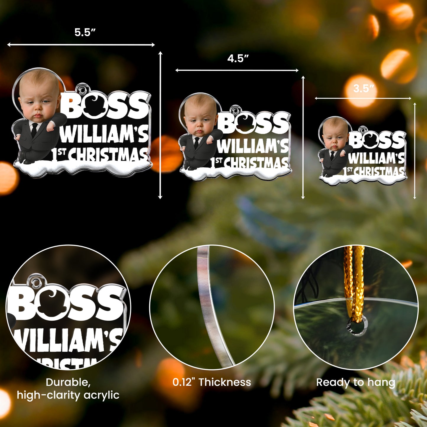 Baby 1st Christmas Cute Baby - Personalized Acrylic Photo Ornament