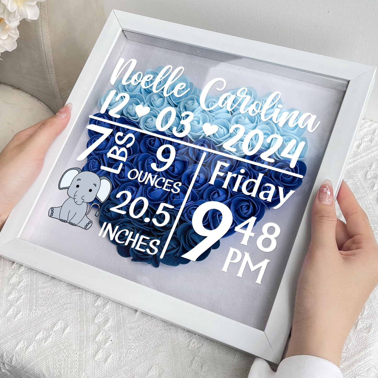 Baby Birth Stats - Personalized Flower Shadow Box