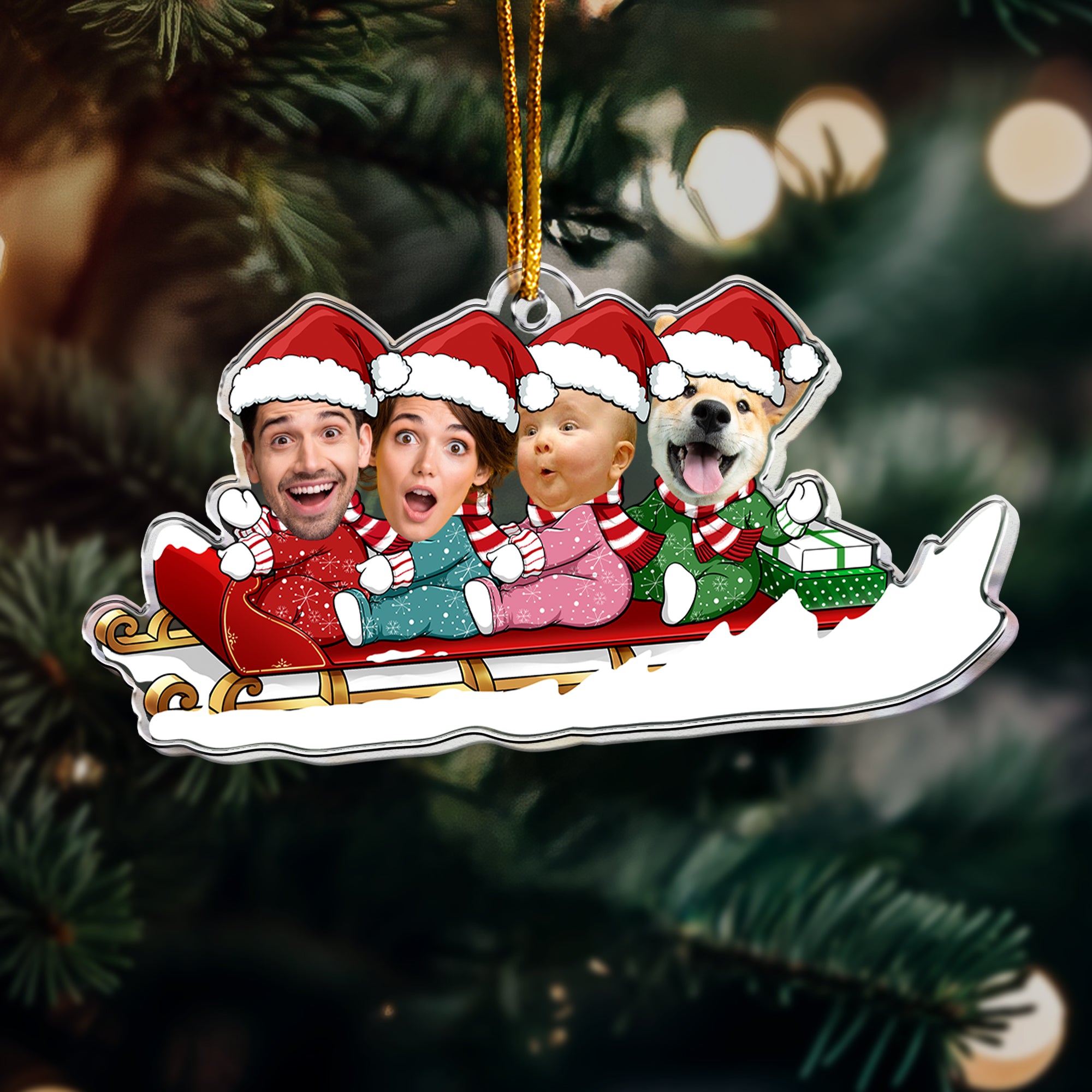 Baby Boy, Girls, Kids, Grandkids Sleigh - Personalized Acrylic Photo Ornament