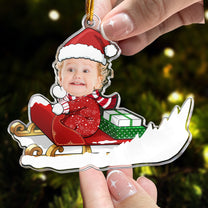 Baby Boy, Girls, Kids, Grandkids Sleigh - Personalized Acrylic Photo Ornament