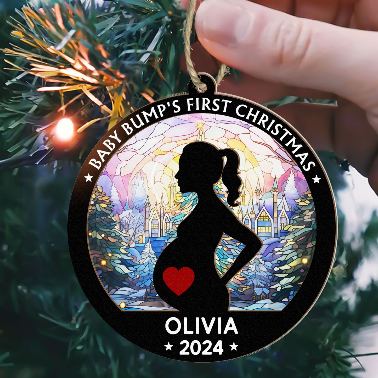 Baby Bump's First Christmas - Personalized Suncatcher Ornament