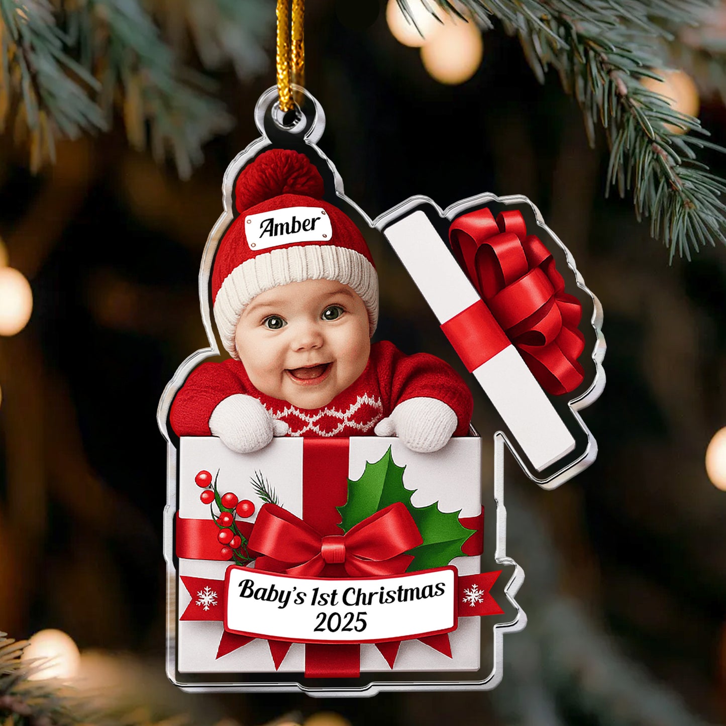 Baby Christmas Gift Box 2D Flat Christmas Ornament - Personalized Acrylic Photo Ornament