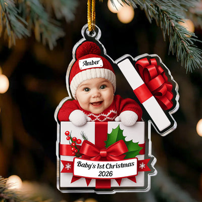 Baby Christmas Gift Box 2D Flat Christmas Ornament - Personalized Acrylic Photo Ornament