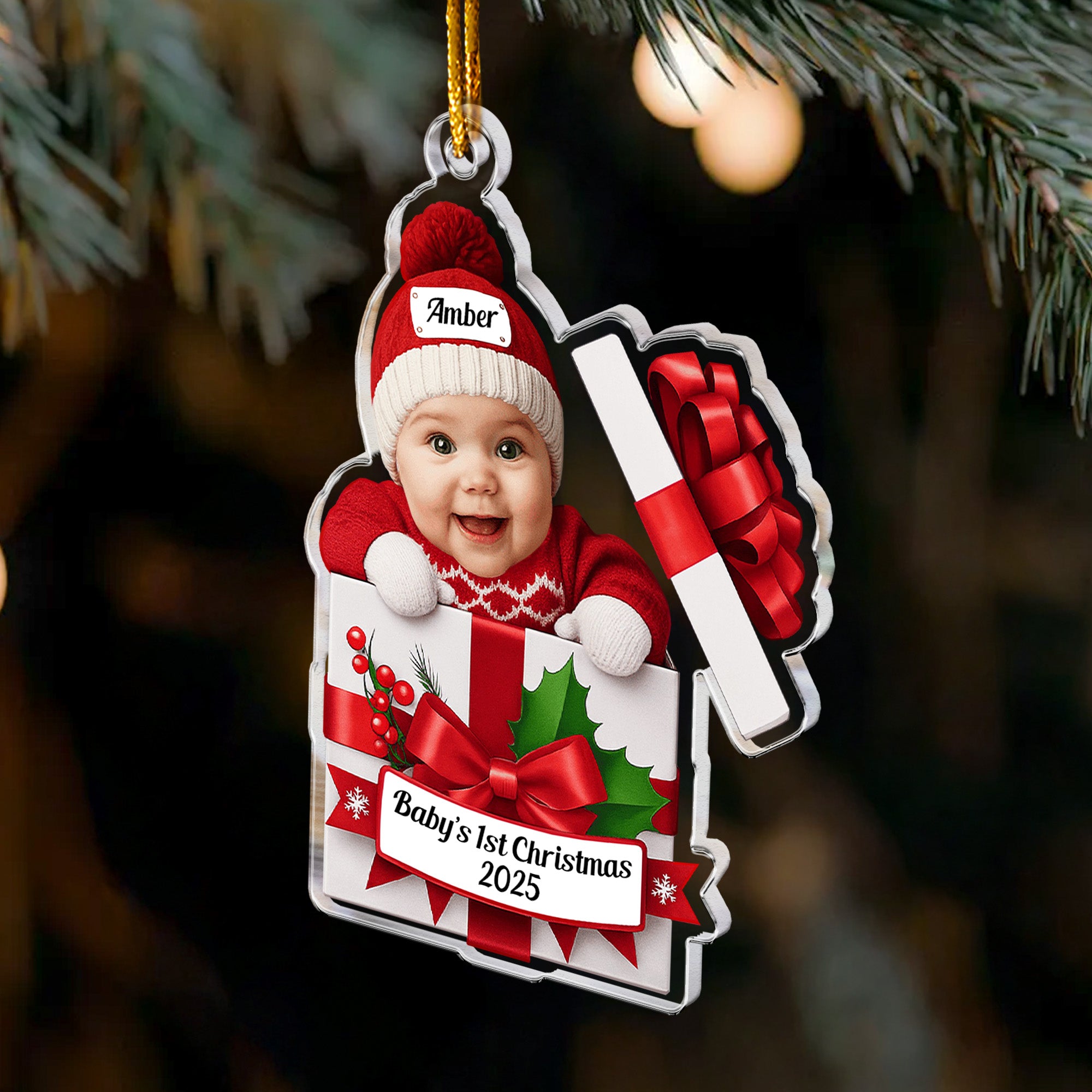 Baby Christmas Gift Box 2D Flat Christmas Ornament - Personalized Acrylic Photo Ornament