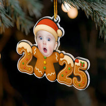 Baby Christmas Gingerbread Cookie - Personalized Acrylic Photo Ornament