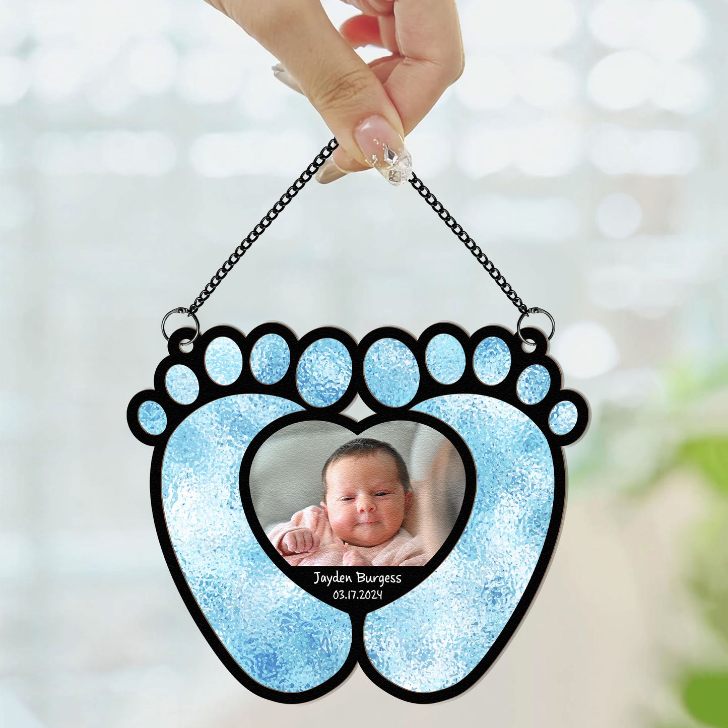 Baby Feet With Love Heart - Personalized Window Hanging Suncatcher Photo Ornament