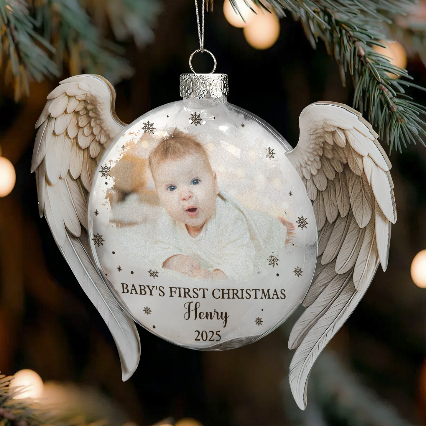 Baby First Christmas Ornament - Personalized Glass Photo Ornament