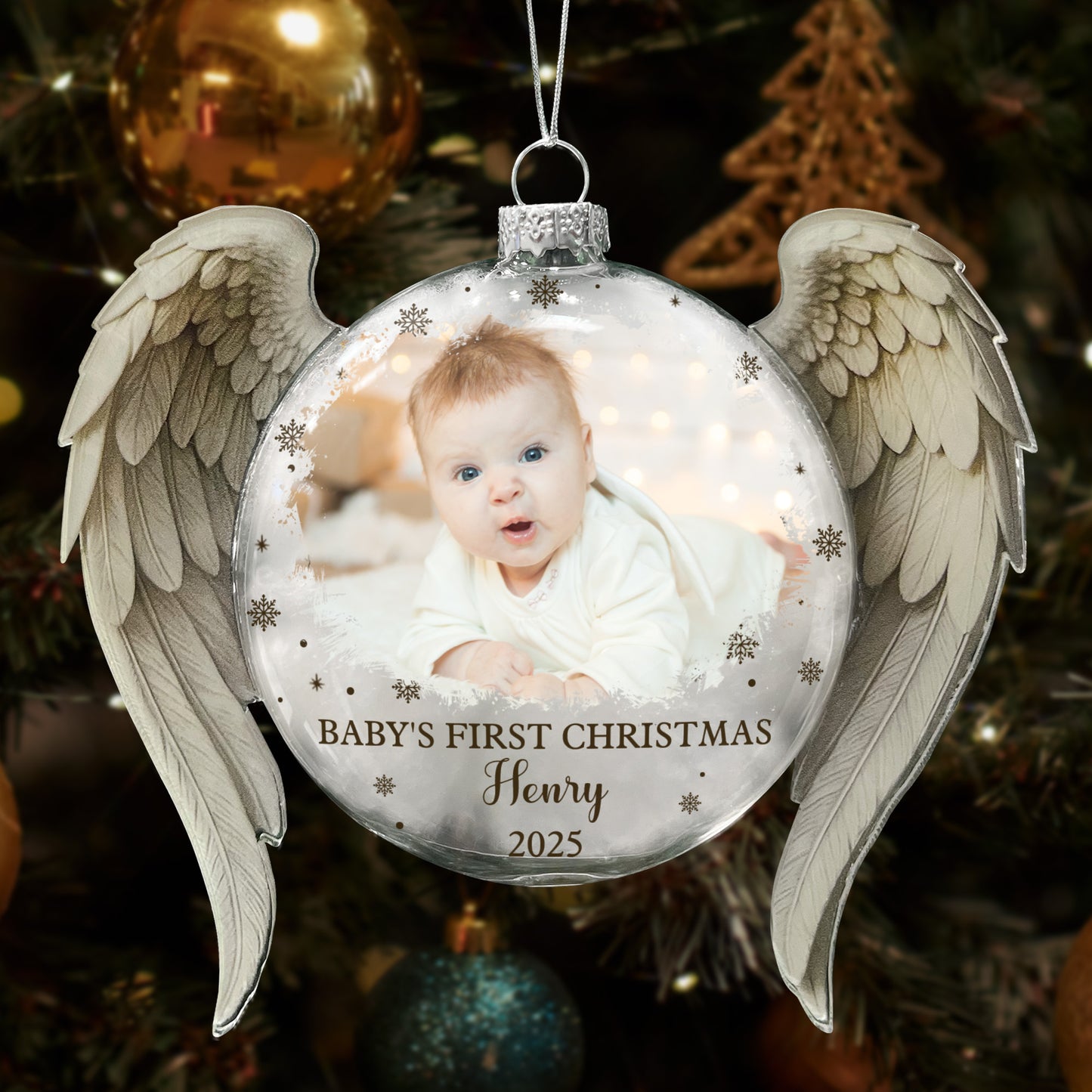 Baby First Christmas Ornament - Personalized Glass Photo Ornament