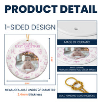 Baby First Christmas Toile De Jouy - Personalized Ceramic Photo Ornament