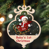 Baby First Christmas With Adorable Santa Sleigh - Personalized Acrylic Photo Ornament