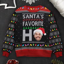 Santa's Favorite Ho Custom Face Funny For Family - Personalized Photo Ugly Sweater