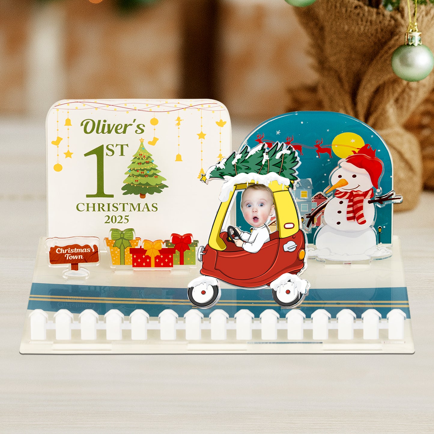 Baby's First Christmas Cozy Coupe - Personalized 3D Acrylic Photo Standee