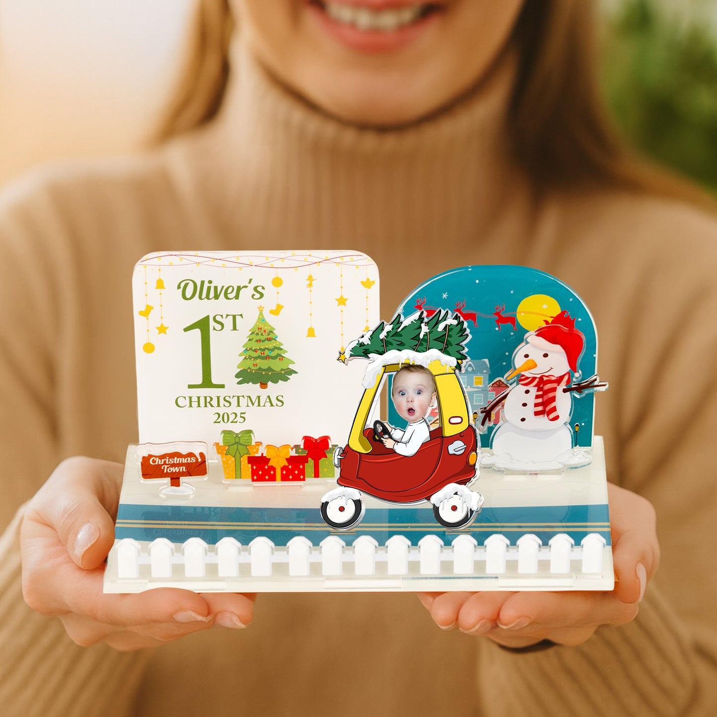 Baby's First Christmas Cozy Coupe - Personalized 3D Acrylic Photo Standee