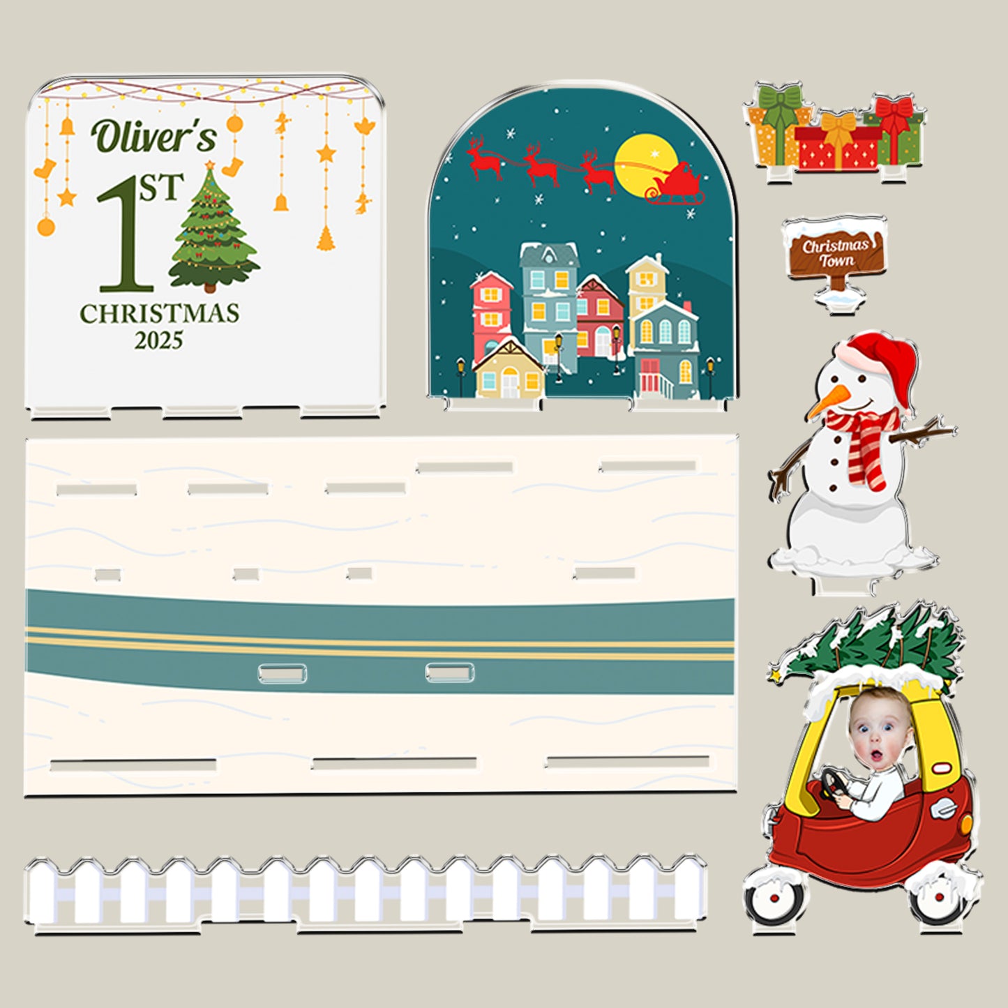 Baby's First Christmas Cozy Coupe - Personalized 3D Acrylic Photo Standee