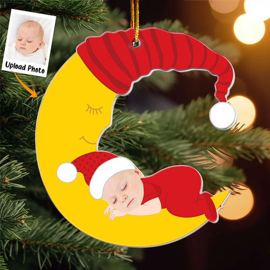 Baby Sleeping On The Moon - Personalized Acrylic Photo Ornament