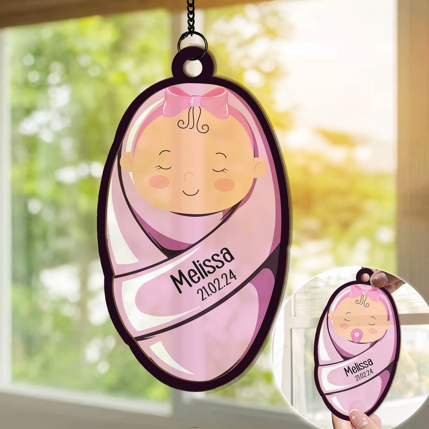 Baby Swaddle - Personalized Window Hanging Suncatcher Ornament