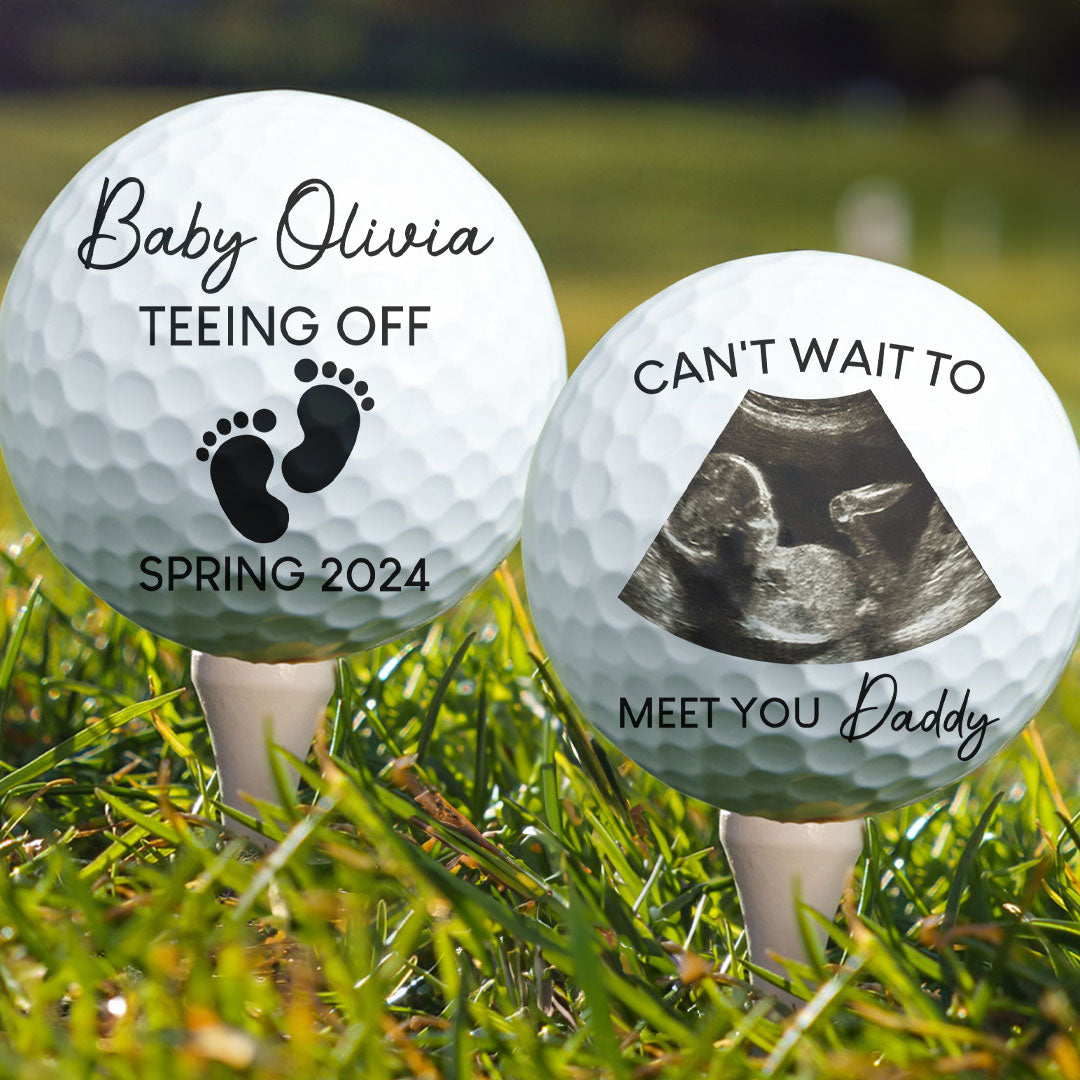 Baby Teeing Off Can't Wait To Meet You Daddy - Personalized Photo Golf Ball