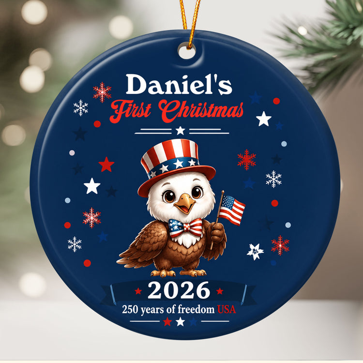 Baby-First-Christmas-250-Years-Of-Freedom-Usa-Cute--Eagle-Personalized-Ornament-1